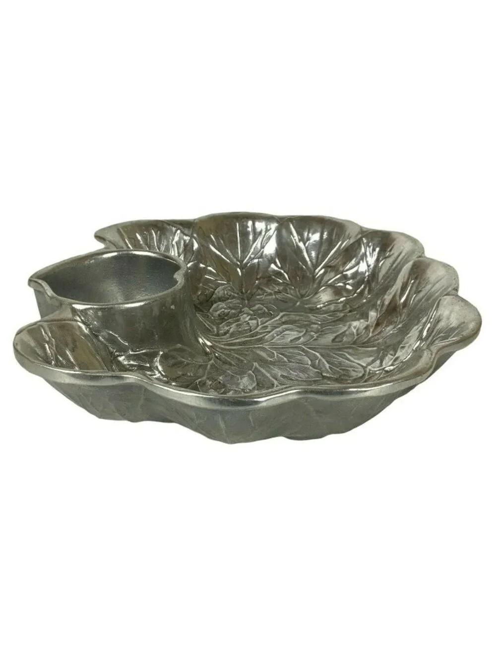 Wilton Armetale Majolica Chip Dip Radish Cabbage Leaf Serving Bowl Pewter Finish